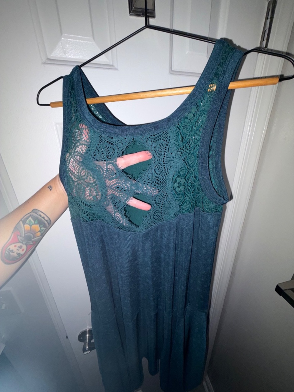 FREE PEOPLE FOREST GREEN SLEEVELESS DRESS - Picture 5 of 8